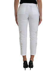 Dolce & Gabbana White Cut Out Cotton Mid Waist Cropped Pants -   -  Dolce & Gabbana.