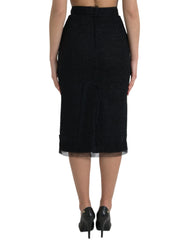 Dolce & Gabbana Black Wool High Waist Pencil Cut Midi Skirt -   -  Dolce & Gabbana.
