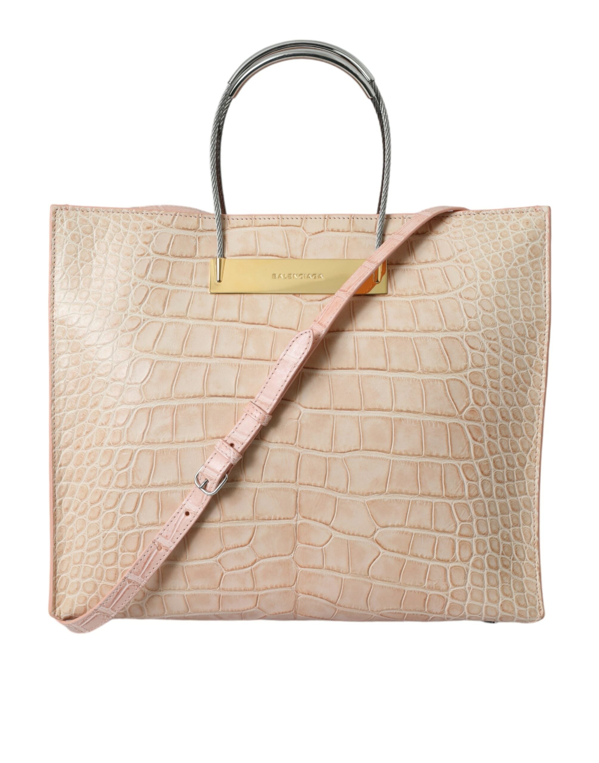 Balenciaga Pink Exotic Leather Embossed Cable Handle Shopper Tote Bag -   -  Balenciaga.
