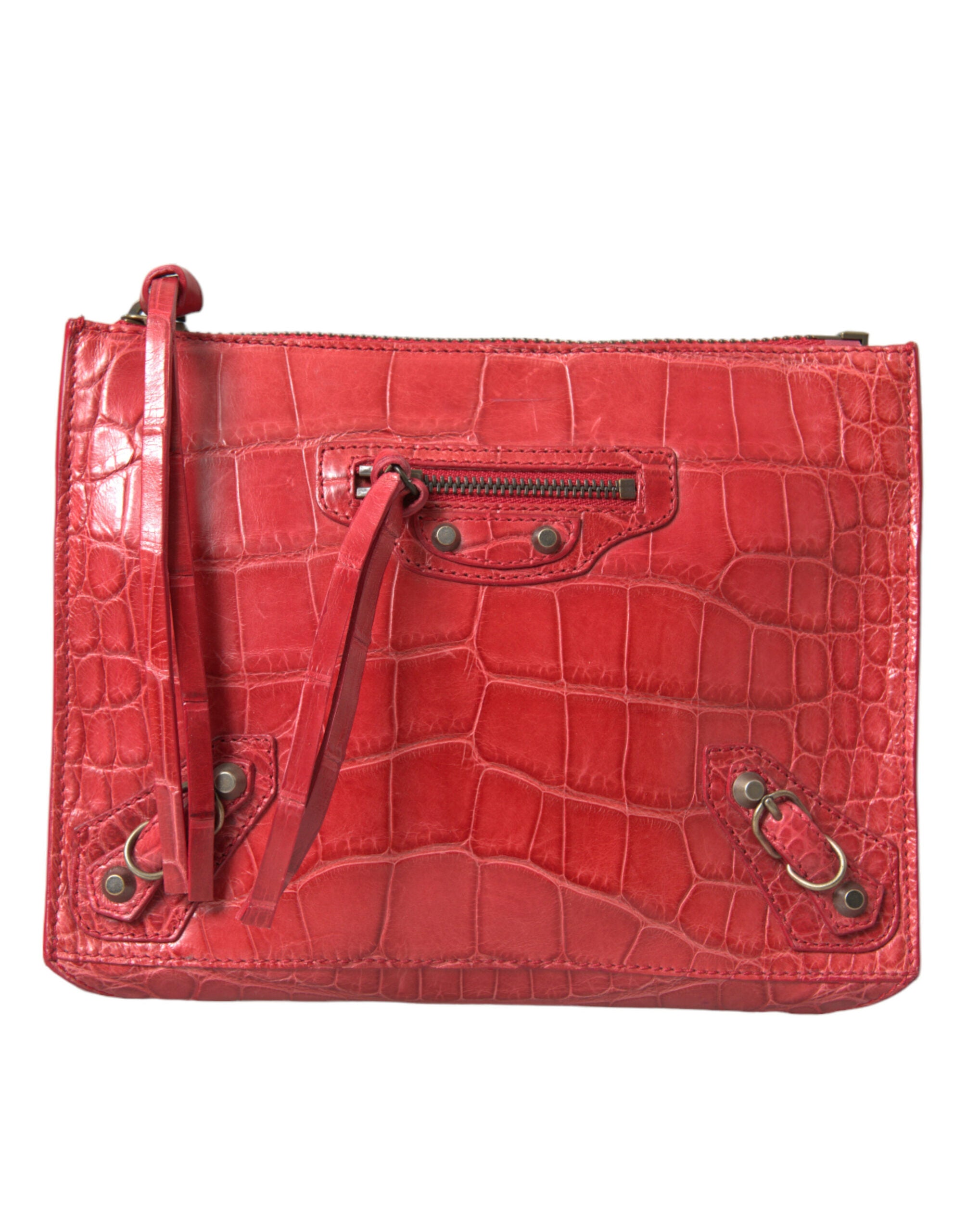 Balenciaga Red Exotic Skin Leather Classic Pouch Purse Wristlet Bag -  Luxury Clutch Bag for Women -  Balenciaga.