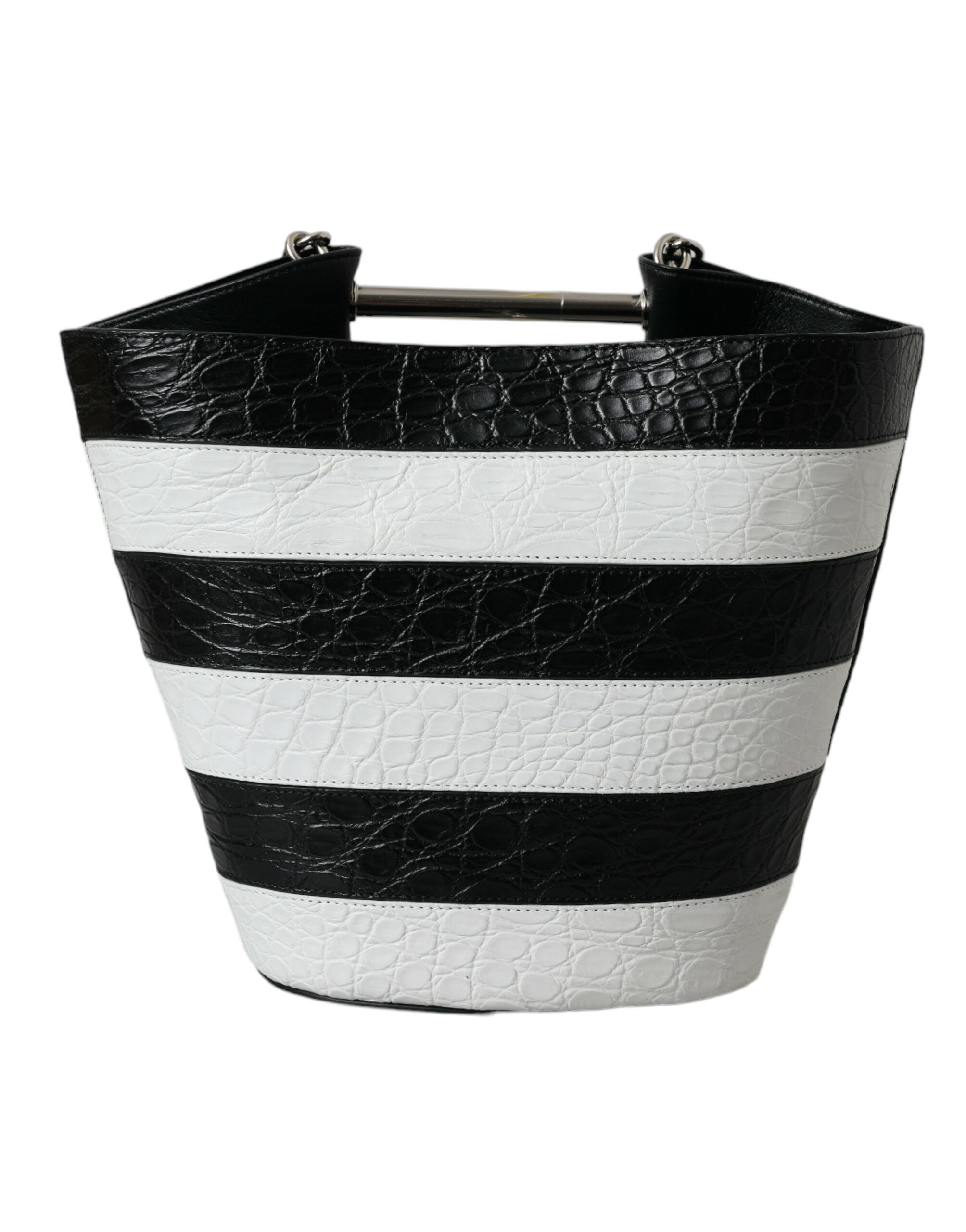 Balenciaga Black White Striped Exotic Skin Leather Maxi Bucket Tote Bag -   -  Balenciaga. Balenciaga Black White Striped Exotic Skin Leather Maxi Bucket Tote Bag -   -  Balenciaga.