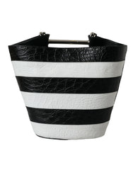Balenciaga Black White Striped Exotic Skin Leather Maxi Bucket Tote Bag -   -  Balenciaga.
