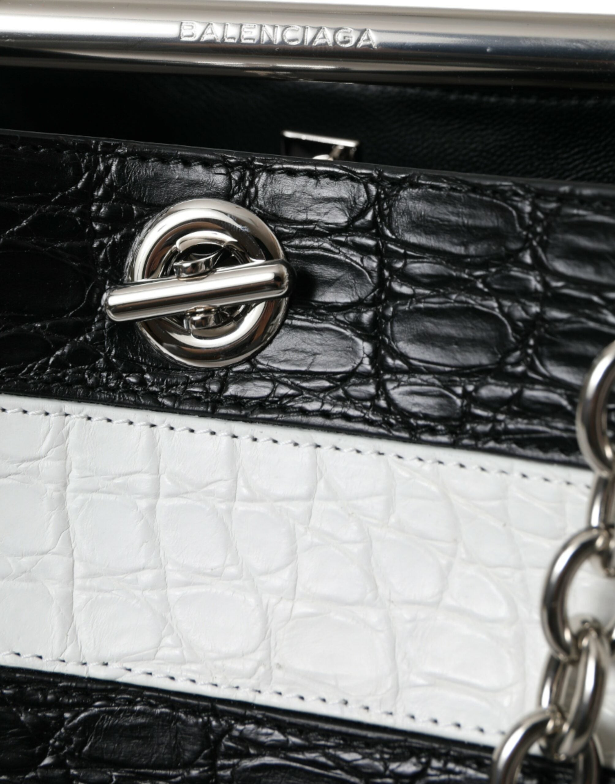 Balenciaga Black White Striped Exotic Skin Leather Maxi Bucket Tote Bag -   -  Balenciaga. Balenciaga Black White Striped Exotic Skin Leather Maxi Bucket Tote Bag -   -  Balenciaga.