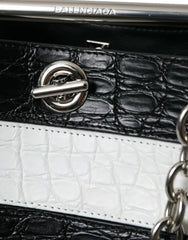 Balenciaga Black White Striped Exotic Skin Leather Maxi Bucket Tote Bag -   -  Balenciaga.