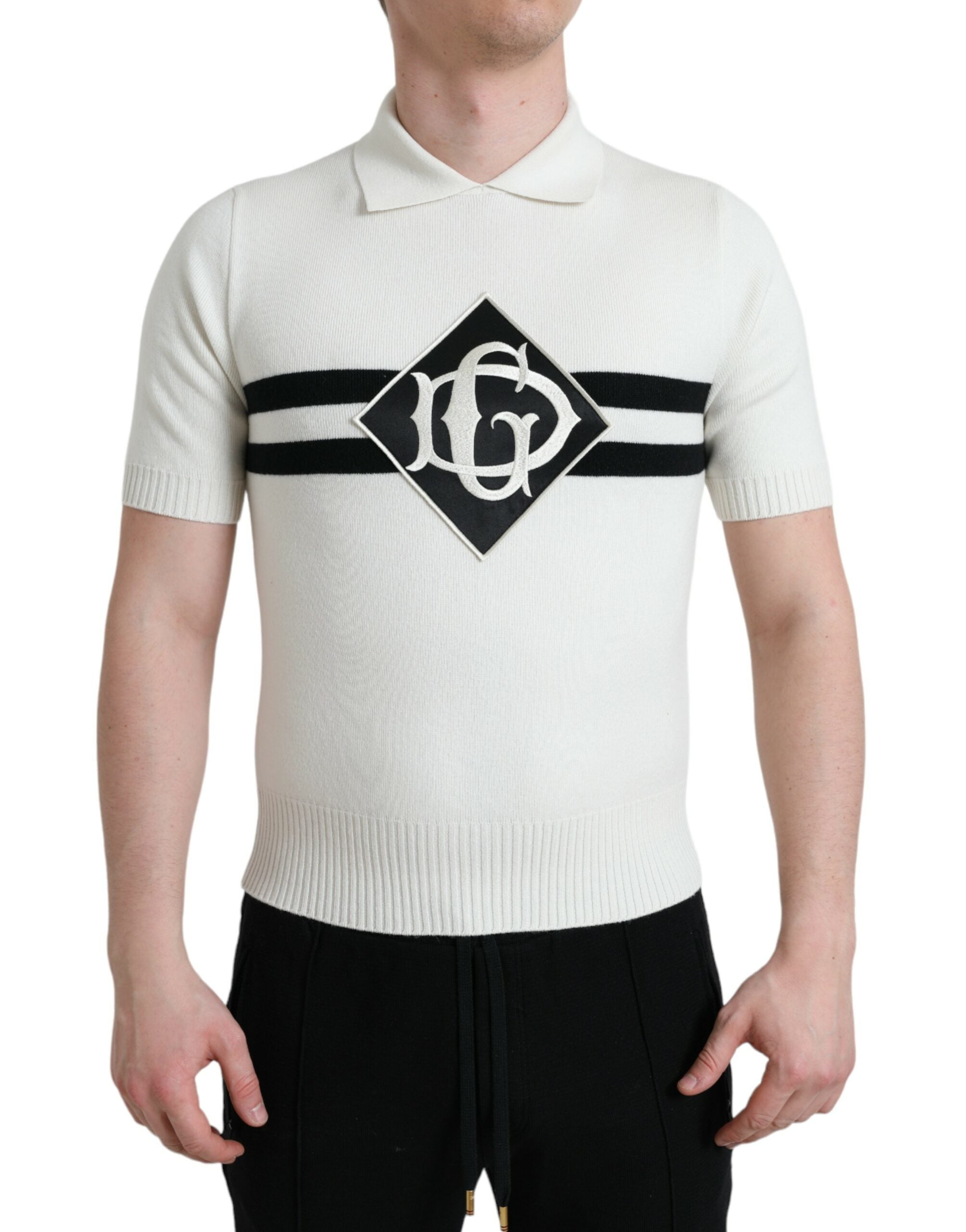 Dolce & Gabbana White DG Logo Collared Henley Shirt T-shirt -   -  Dolce & Gabbana.