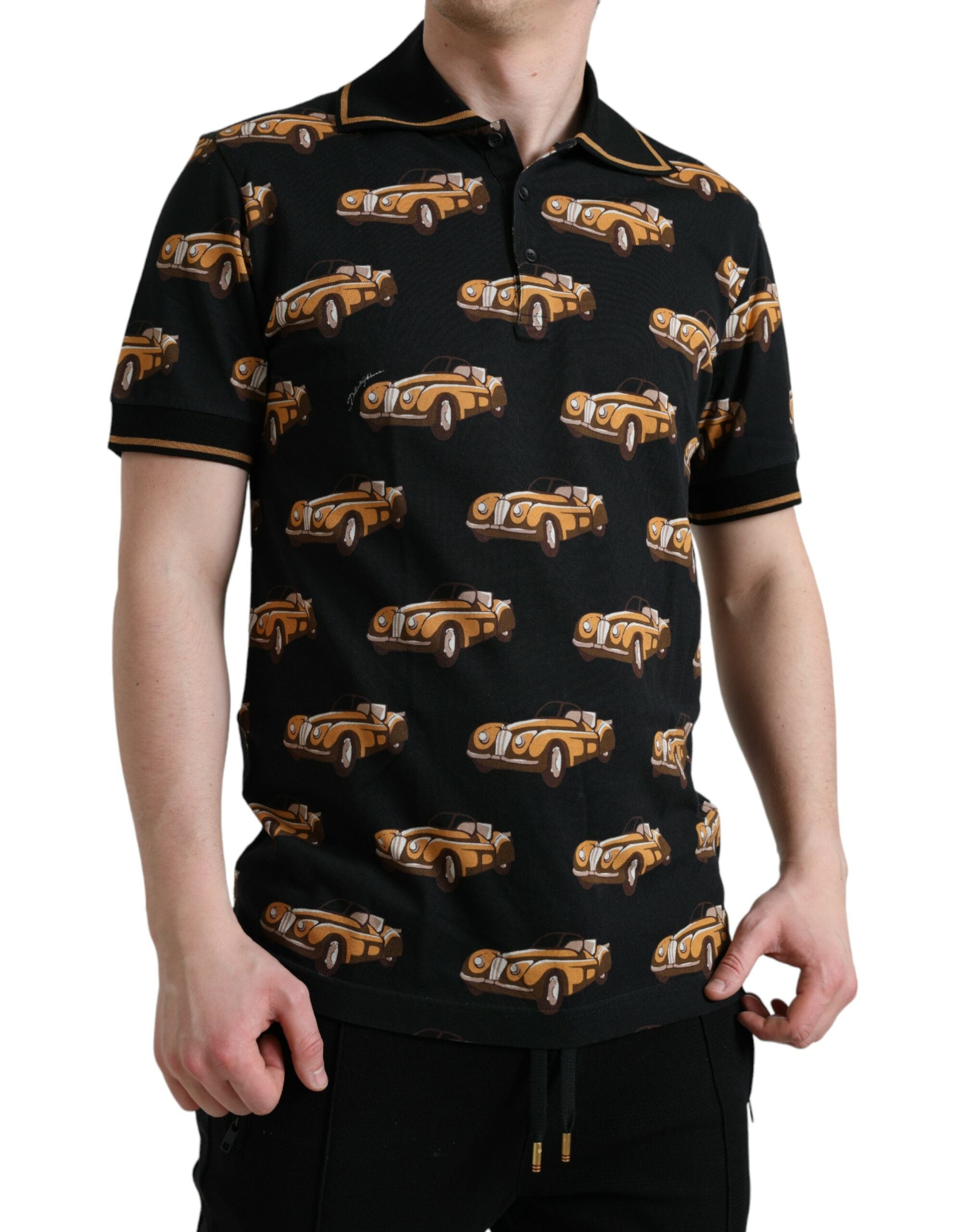 Dolce & Gabbana Black Car Print Short Sleeve Polo T-shirt -   -  Dolce & Gabbana. Dolce & Gabbana Black Car Print Short Sleeve Polo T-shirt -   -  Dolce & Gabbana.