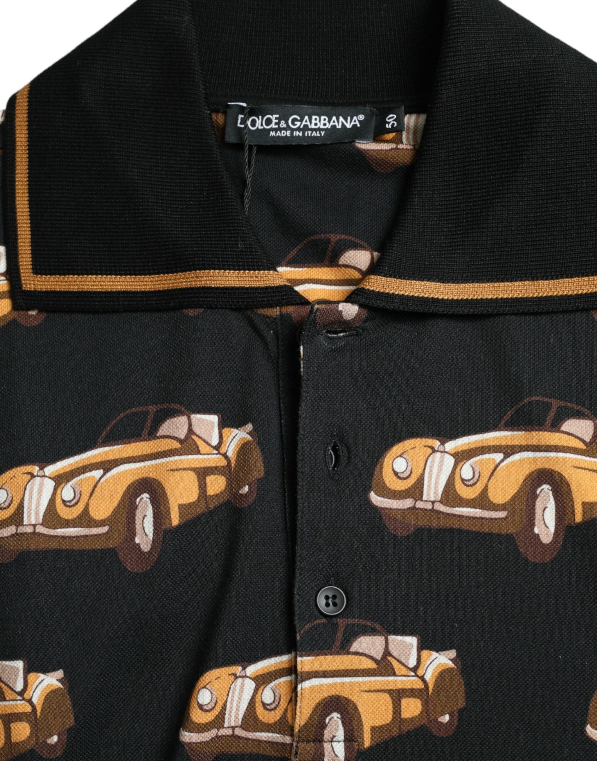 Dolce & Gabbana Black Car Print Short Sleeve Polo T-shirt -   -  Dolce & Gabbana. Dolce & Gabbana Black Car Print Short Sleeve Polo T-shirt -   -  Dolce & Gabbana.