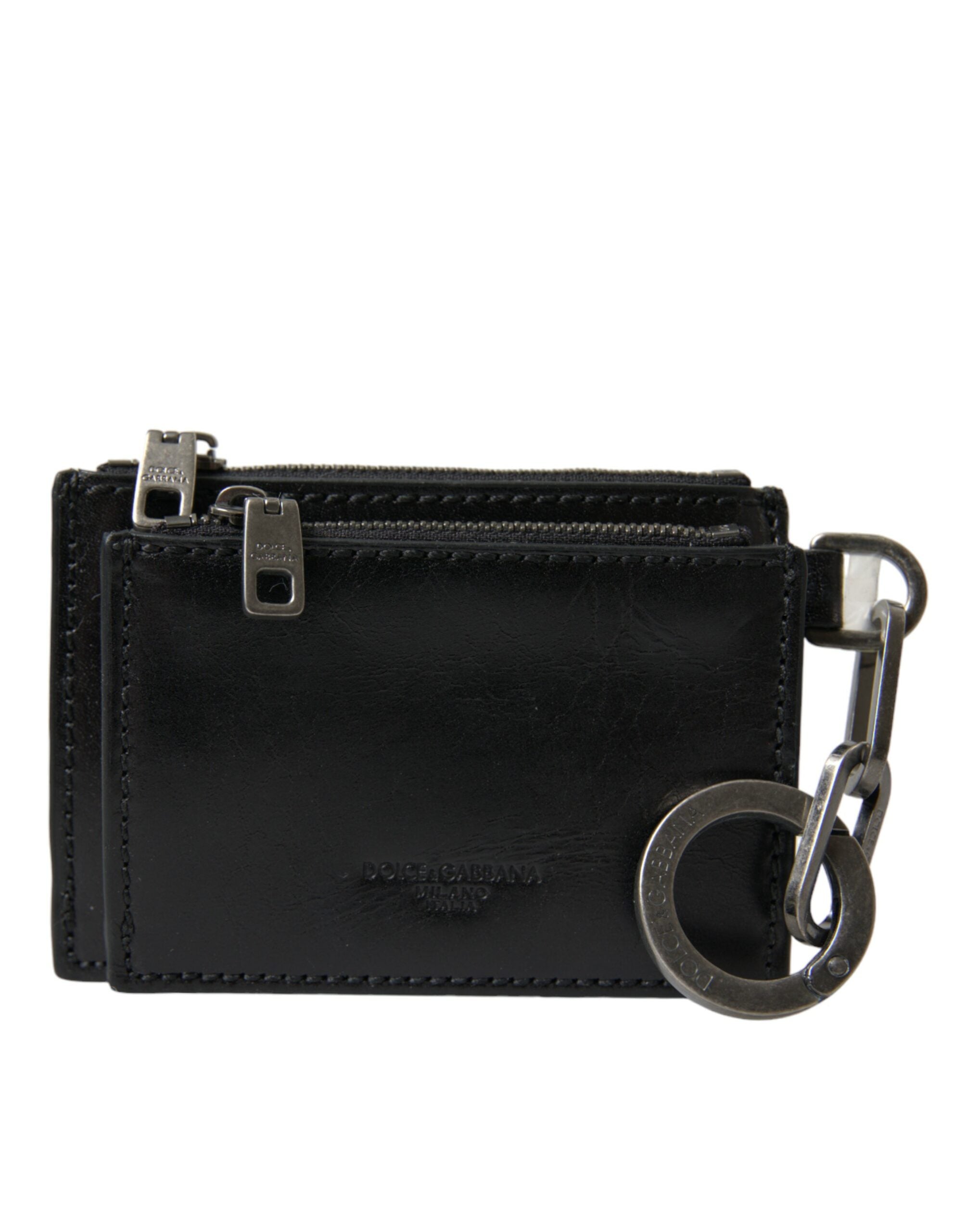 Dolce & Gabbana Black Leather Zip Logo Keyring Coin Purse Keyring Wallet -  Wallets for Men -  Dolce & Gabbana.