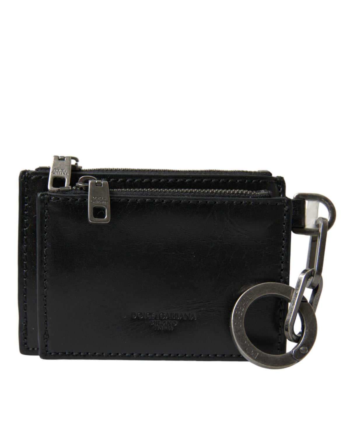Dolce & Gabbana Black Leather Zip Logo Keyring Coin Purse Keyring Wallet -  Wallets for Men -  Dolce & Gabbana.