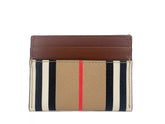 Burberry Sandon Tan Canvas Check Printed Leather Slim Card Case Wallet -   -  Burberry.