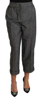 Dolce & Gabbana Gray Wool Pleated Cropped Trouser Pants -   -  Dolce & Gabbana.