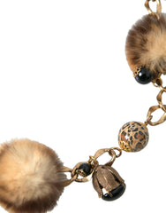 Dolce & Gabbana Gold Brass Leopard Fur Pearl Collier Chain Belt -   -  Dolce & Gabbana.