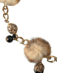 Dolce & Gabbana Gold Brass Leopard Fur Pearl Collier Chain Belt -   -  Dolce & Gabbana.