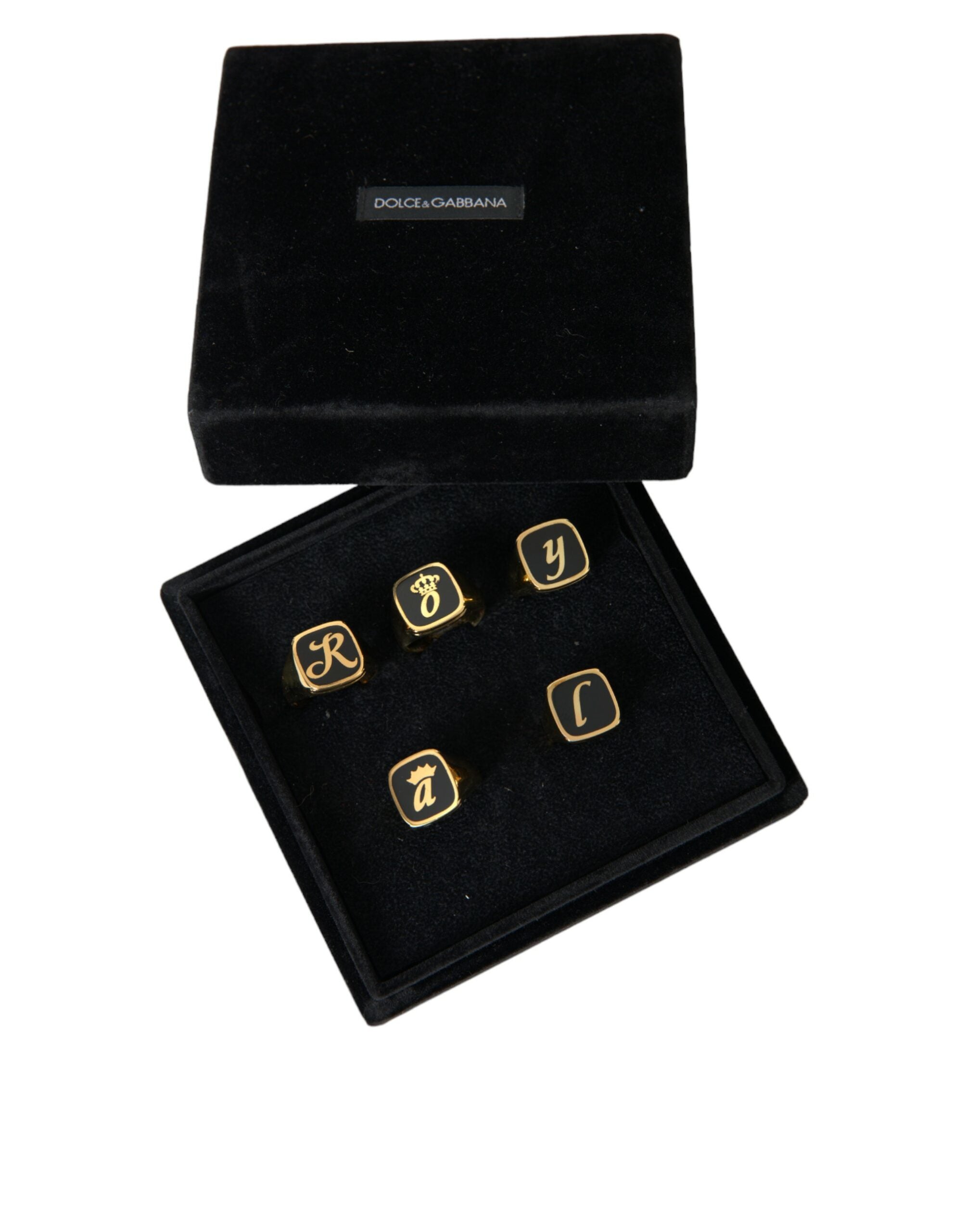 Dolce & Gabbana Gold Brass ROYAL Enamel Set of 5 Ring -   -  Dolce & Gabbana. Dolce & Gabbana Gold Brass ROYAL Enamel Set of 5 Ring -   -  Dolce & Gabbana.