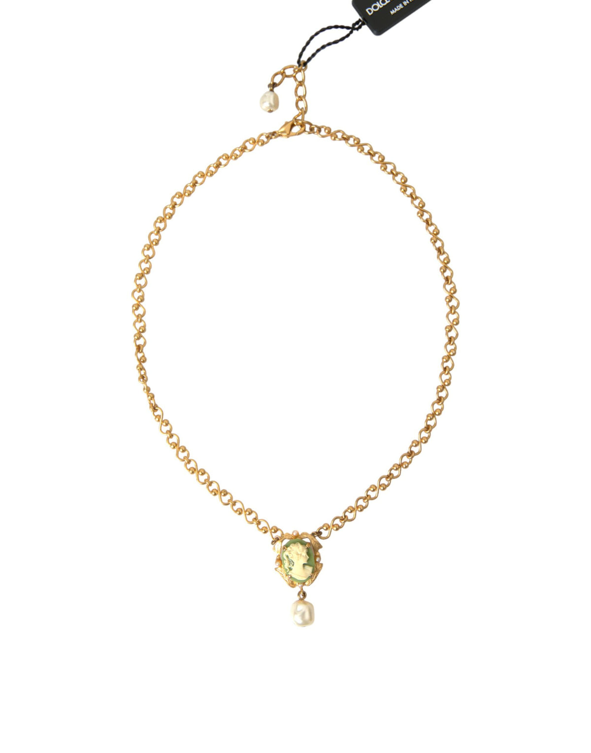 Dolce & Gabbana Gold Brass Chain Pearl Pendant Charm Necklace -   -  Dolce & Gabbana.
