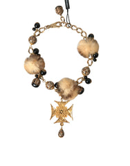 Dolce & Gabbana Gold Black Crystals Lapin Fur Filigree Chocker Necklace -   -  Dolce & Gabbana.