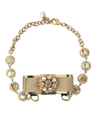 Dolce & Gabbana Gold Brass Clear Crystal Bow Chain Choker Necklace -   -  Dolce & Gabbana.