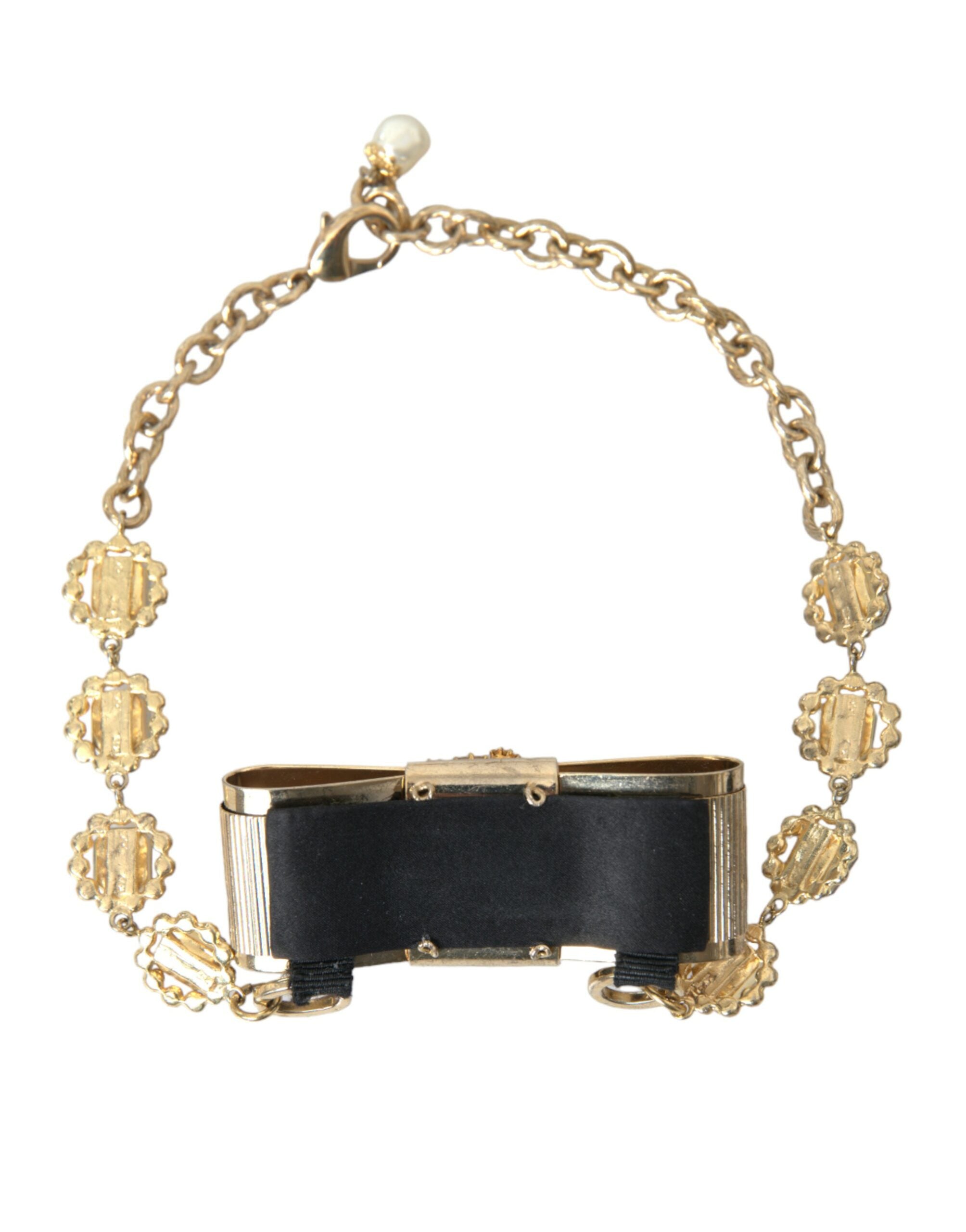 Dolce & Gabbana Gold Brass Clear Crystal Bow Chain Choker Necklace -   -  Dolce & Gabbana. Dolce & Gabbana Gold Brass Clear Crystal Bow Chain Choker Necklace -   -  Dolce & Gabbana.