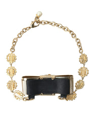 Dolce & Gabbana Gold Brass Clear Crystal Bow Chain Choker Necklace -   -  Dolce & Gabbana.