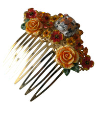 Dolce & Gabbana Gold Brass Crystal Leopard Floral Hair Comb -   -  Dolce & Gabbana.