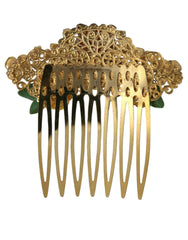 Dolce & Gabbana Gold Brass Crystal Leopard Floral Hair Comb -   -  Dolce & Gabbana.