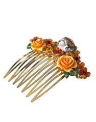 Dolce & Gabbana Gold Brass Crystal Leopard Floral Hair Comb -   -  Dolce & Gabbana.