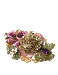 Dolce & Gabbana Gold Brass Floral Crystal Sequined Hair Clip -   -  Dolce & Gabbana.