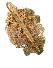 Dolce & Gabbana Gold Brass Floral Crystal Sequined Hair Clip -   -  Dolce & Gabbana.