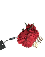Dolce & Gabbana Red Silk Floral Gold Brass Women Hair Comb -   -  Dolce & Gabbana.