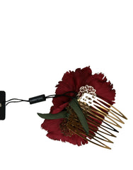 Dolce & Gabbana Red Silk Floral Gold Brass Women Hair Comb -   -  Dolce & Gabbana.
