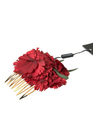 Dolce & Gabbana Red Silk Floral Gold Brass Women Hair Comb -   -  Dolce & Gabbana.