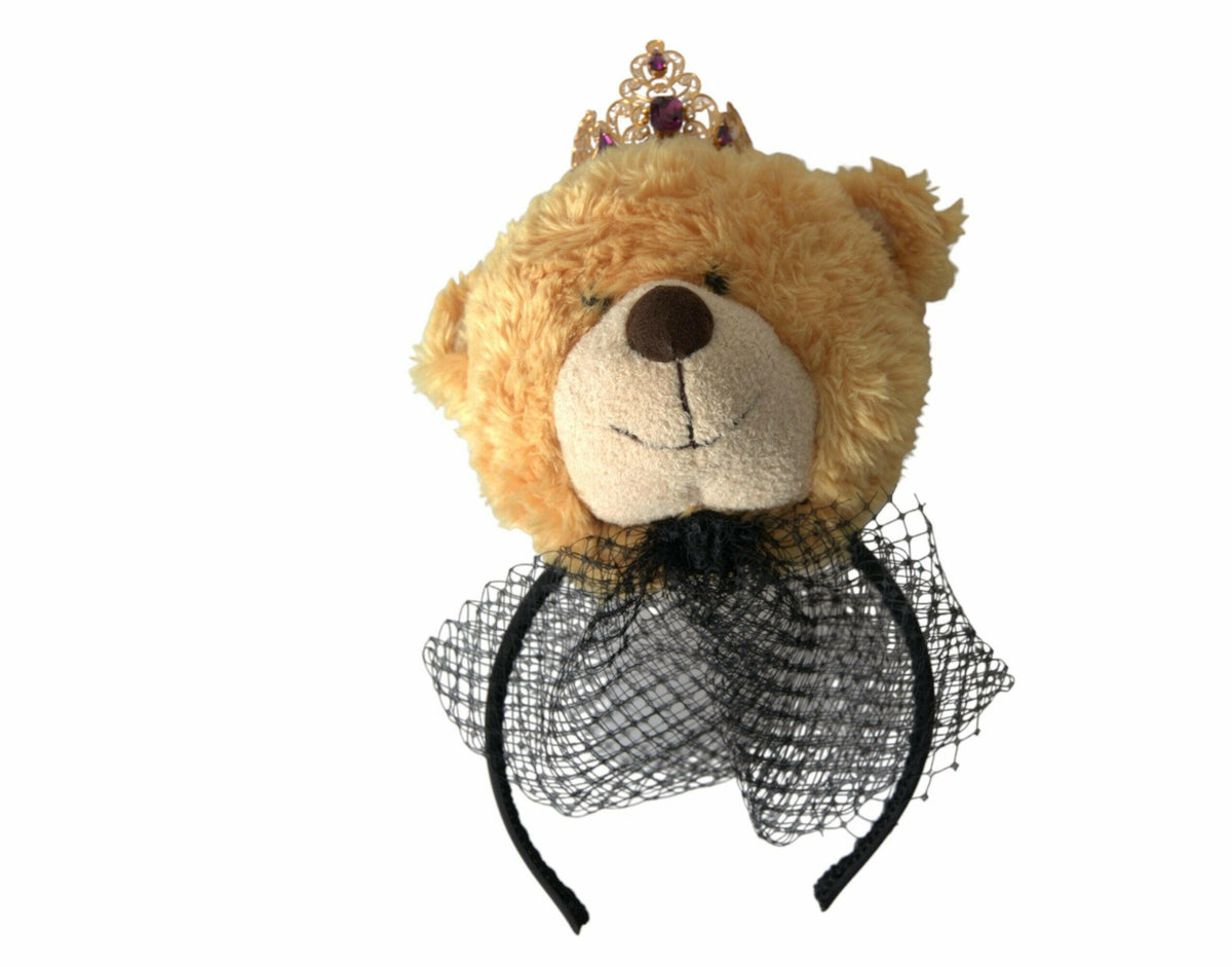 Dolce & Gabbana Brown Teddy Bear Gold Crystal Crown Hair Band Diadem -   -  Dolce & Gabbana.