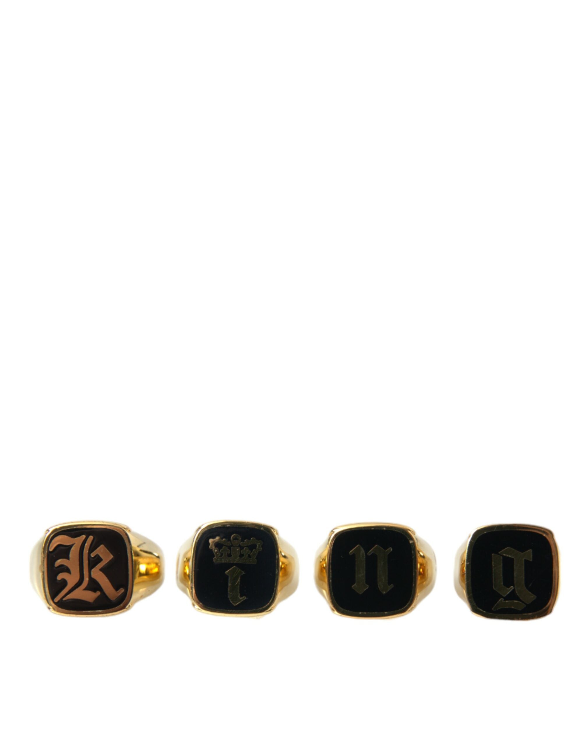 Dolce & Gabbana Gold Brass KING Enamel Set of 4 Ring -   -  Dolce & Gabbana.