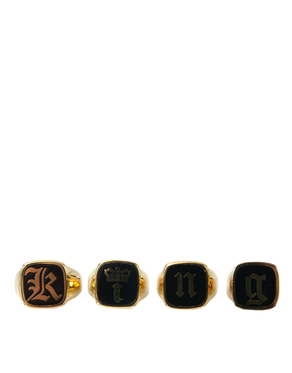Dolce & Gabbana Gold Brass KING Enamel Set of 4 Ring -   -  Dolce & Gabbana.