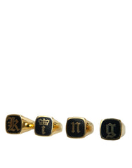 Dolce & Gabbana Gold Brass KING Enamel Set of 4 Ring -   -  Dolce & Gabbana.
