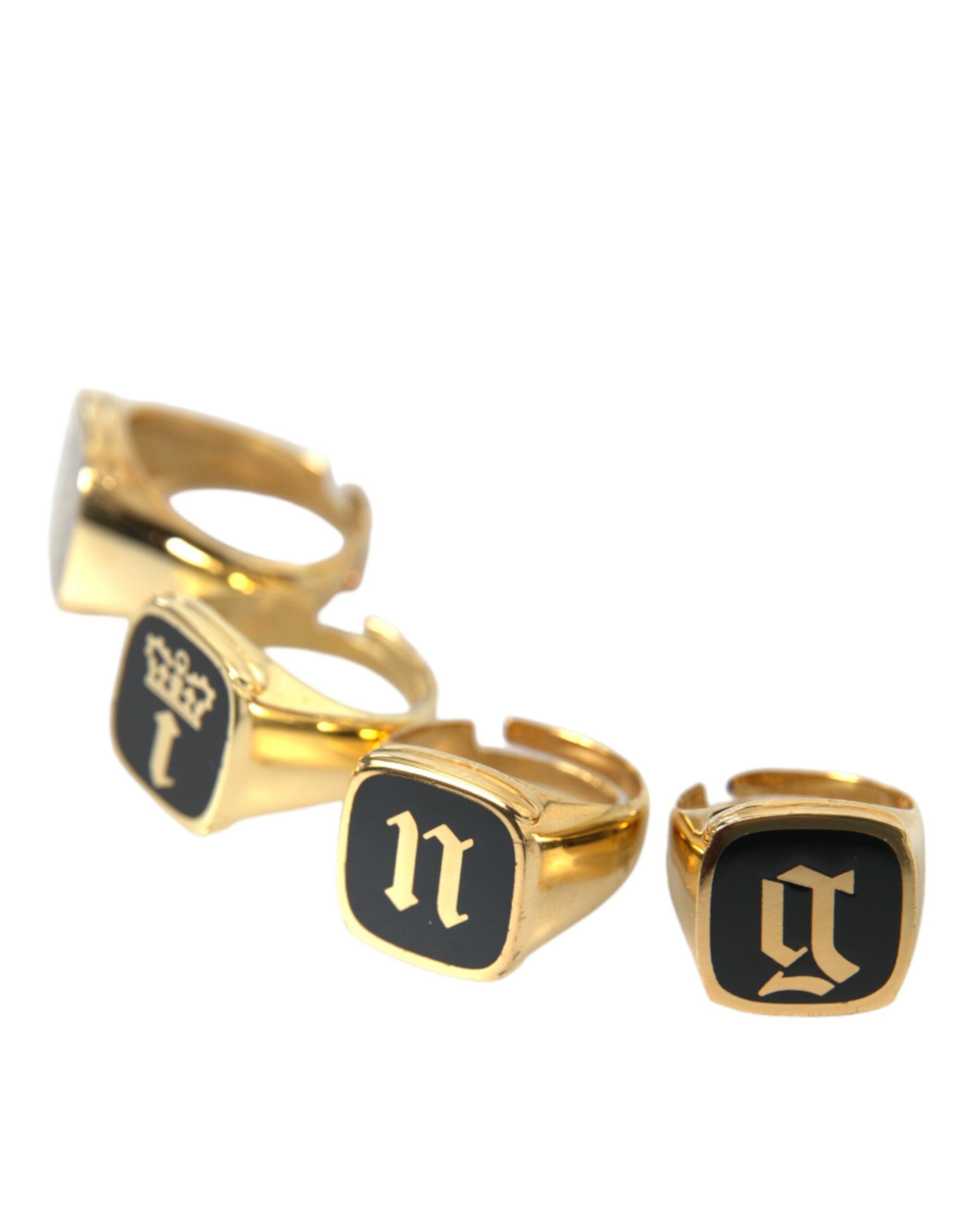Dolce & Gabbana Gold Brass KING Enamel Set of 4 Ring -   -  Dolce & Gabbana. Dolce & Gabbana Gold Brass KING Enamel Set of 4 Ring -   -  Dolce & Gabbana.