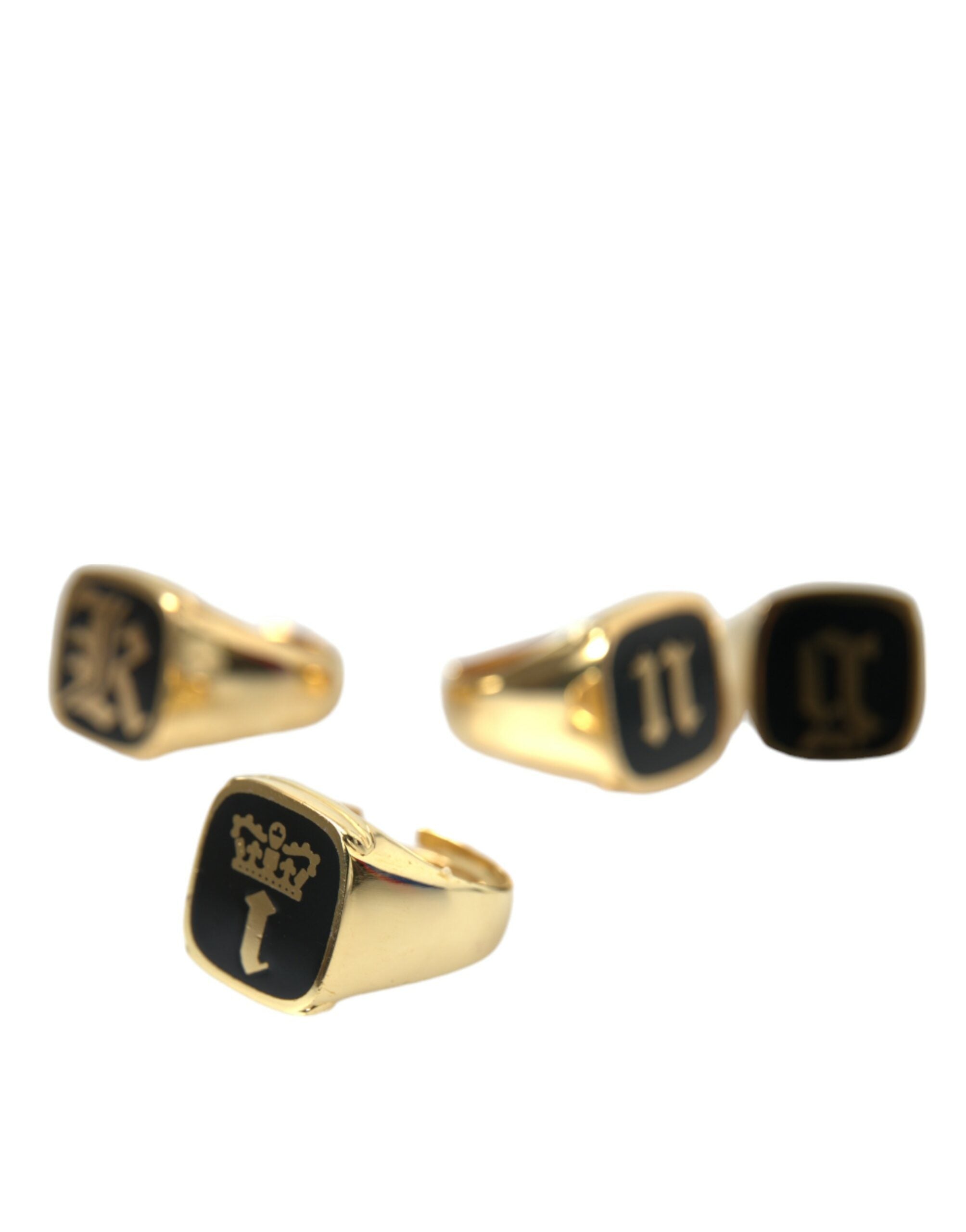 Dolce & Gabbana Gold Brass KING Enamel Set of 4 Ring -   -  Dolce & Gabbana. Dolce & Gabbana Gold Brass KING Enamel Set of 4 Ring -   -  Dolce & Gabbana.