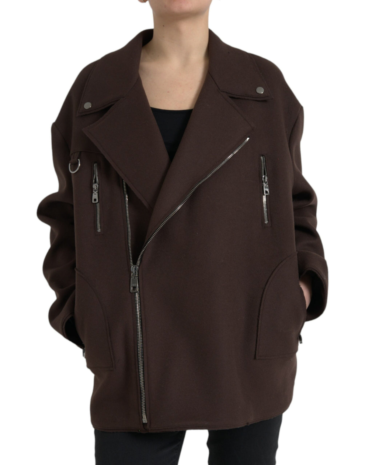 Dolce & Gabbana Brown Coat Short Biker Wool Jacket -   -  Dolce & Gabbana.