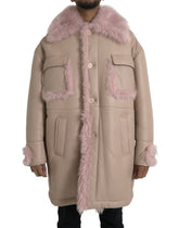 Dolce & Gabbana Beige Pink Lamb Leather Shearling Coat Jacket -   -  Dolce & Gabbana.