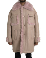Dolce & Gabbana Beige Pink Lamb Leather Shearling Coat Jacket -   -  Dolce & Gabbana.