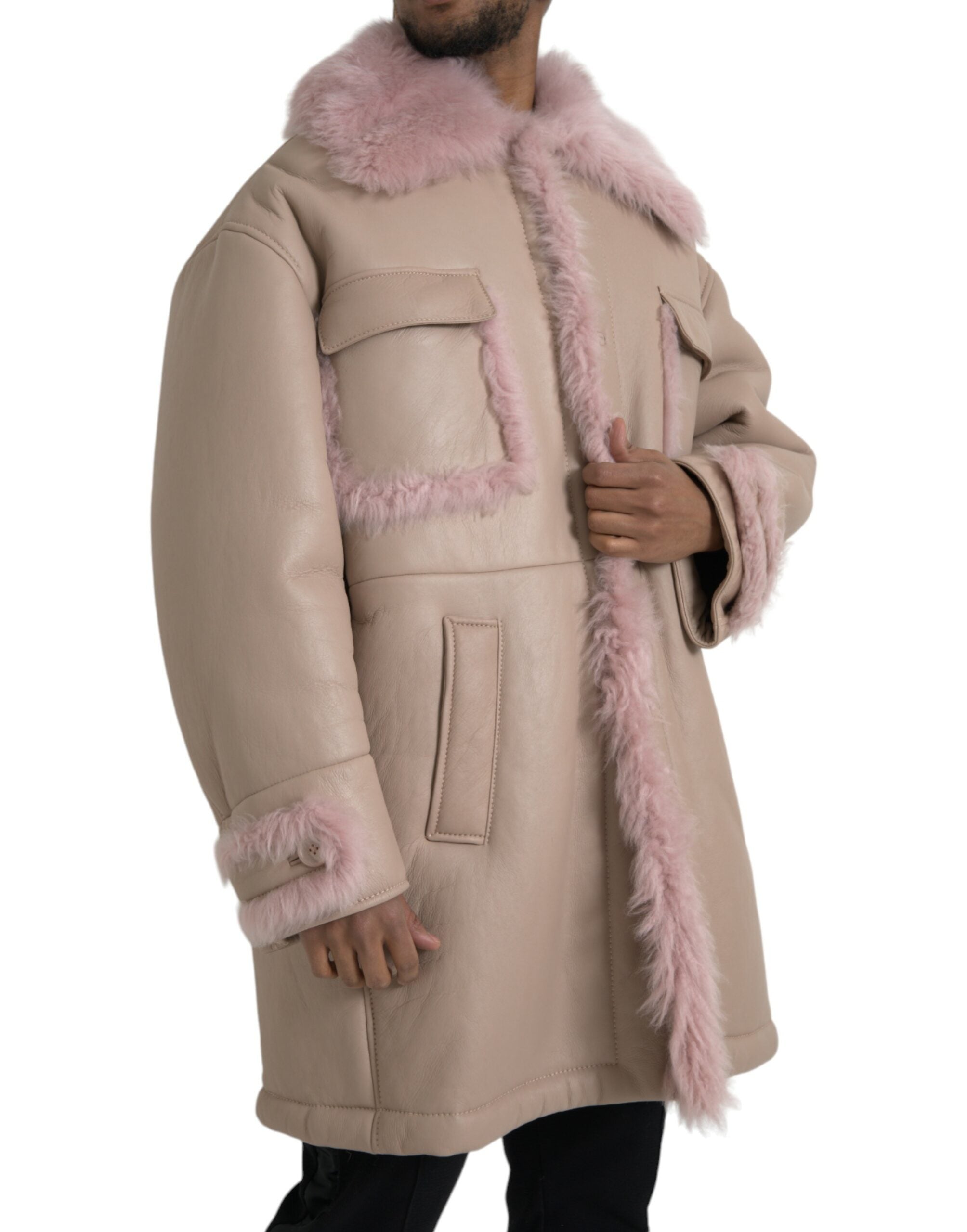 Dolce & Gabbana Beige Pink Lamb Leather Shearling Coat Jacket -   -  Dolce & Gabbana. Dolce & Gabbana Beige Pink Lamb Leather Shearling Coat Jacket -   -  Dolce & Gabbana.