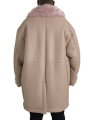 Dolce & Gabbana Beige Pink Lamb Leather Shearling Coat Jacket -   -  Dolce & Gabbana.