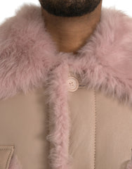 Dolce & Gabbana Beige Pink Lamb Leather Shearling Coat Jacket -   -  Dolce & Gabbana.
