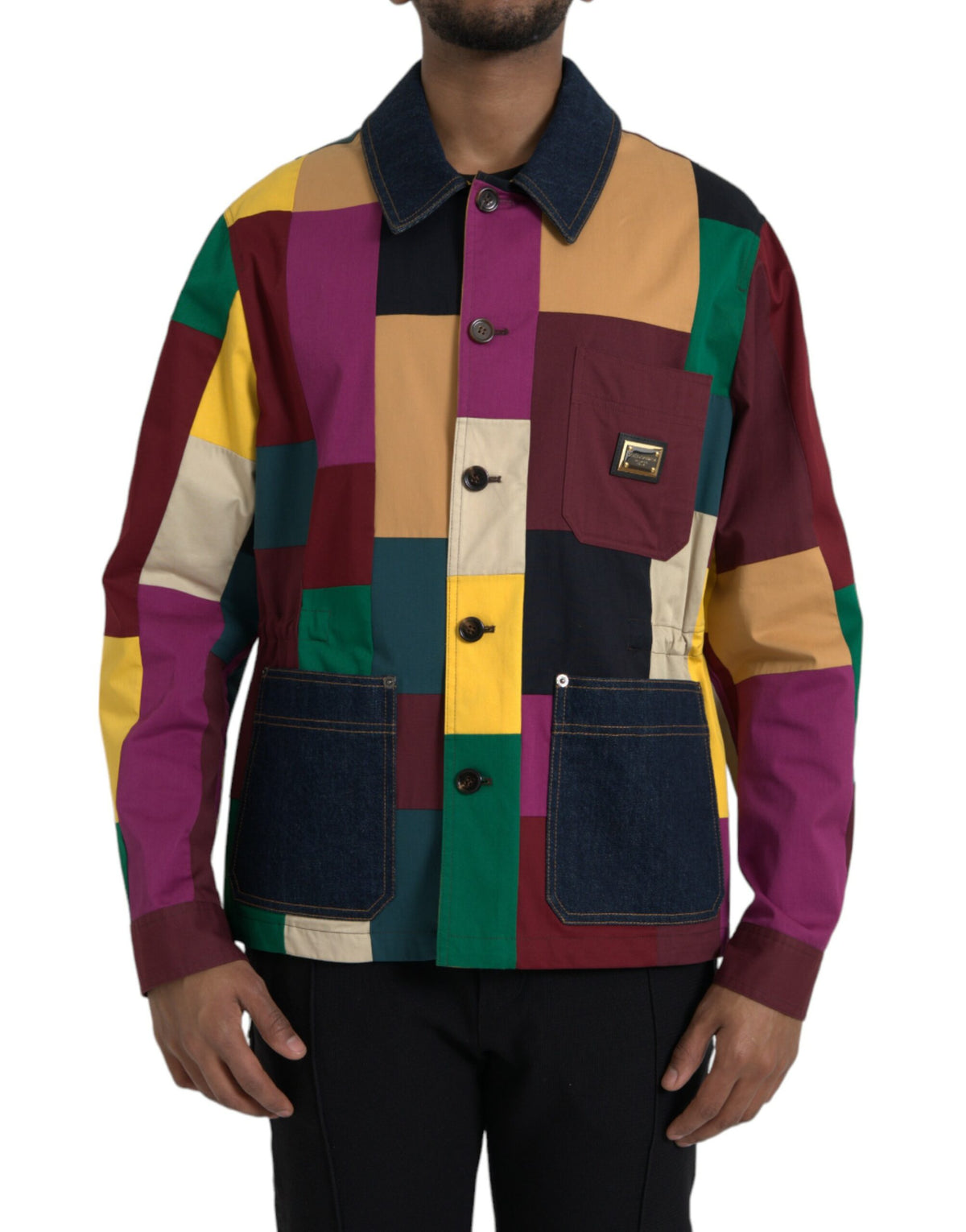 Dolce & Gabbana Multicolor Patchwork Cotton Collared Jacket -   -  Dolce & Gabbana.