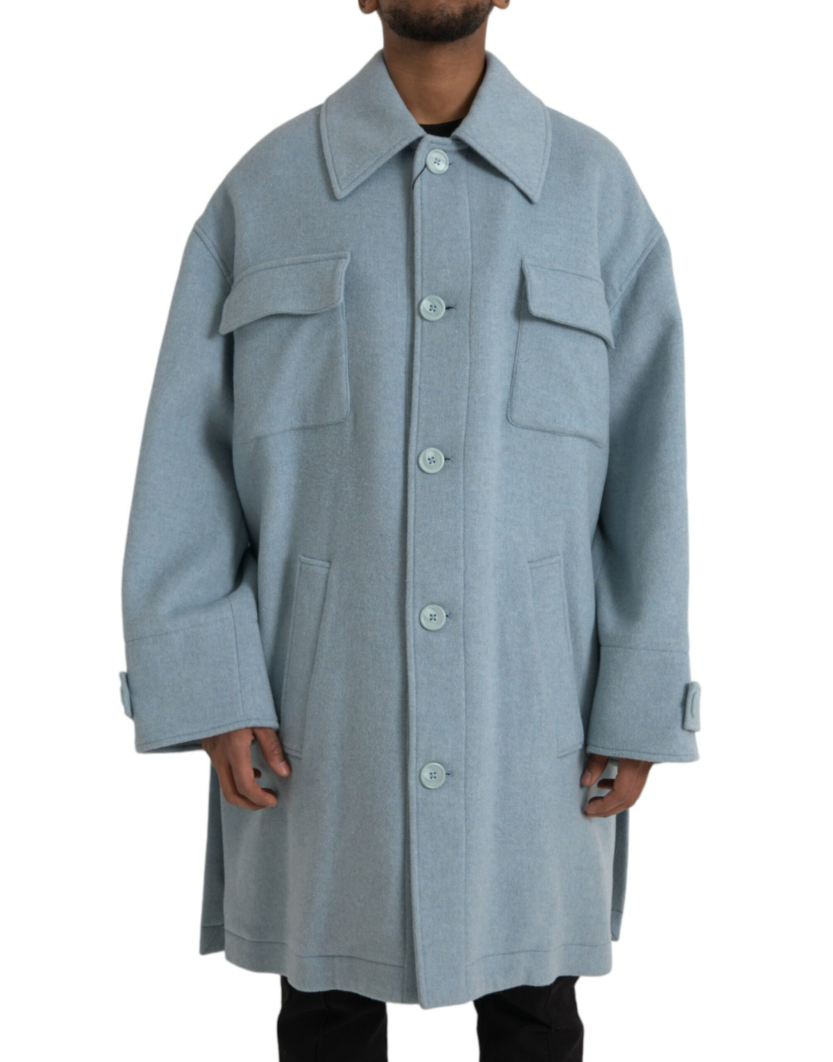 Dolce & Gabbana Light Blue Wool Button Trench Coat Jacket -   -  Dolce & Gabbana.