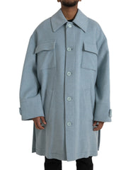 Dolce & Gabbana Light Blue Wool Button Trench Coat Jacket -   -  Dolce & Gabbana.