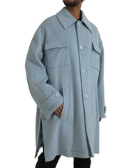 Dolce & Gabbana Light Blue Wool Button Trench Coat Jacket -   -  Dolce & Gabbana.