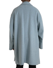 Dolce & Gabbana Light Blue Wool Button Trench Coat Jacket -   -  Dolce & Gabbana.