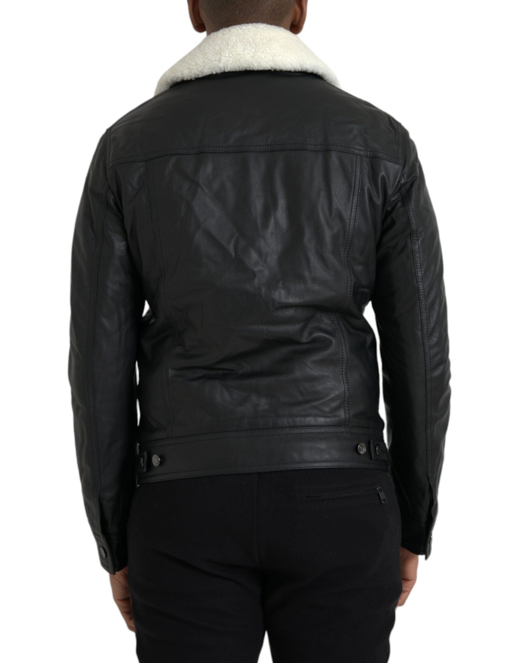 Dolce & Gabbana Black Leather Fur Collar Biker Coat Jacket -   -  Dolce & Gabbana. Dolce & Gabbana Black Leather Fur Collar Biker Coat Jacket -   -  Dolce & Gabbana.