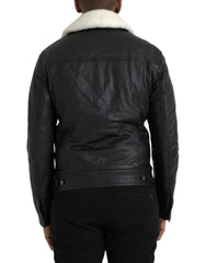 Dolce & Gabbana Black Leather Fur Collar Biker Coat Jacket -   -  Dolce & Gabbana.